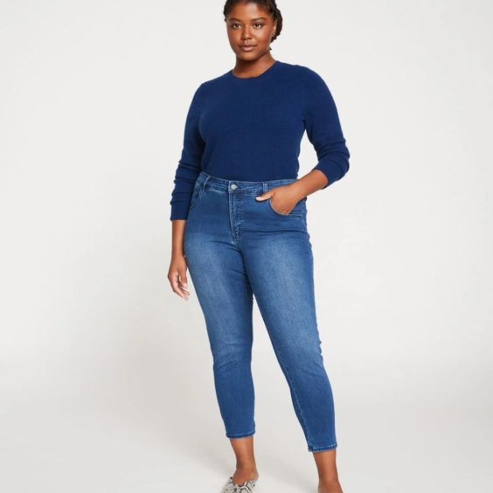 Universal Standard Seine Mid Rise Skinny Jean size 16 27" distressed blue